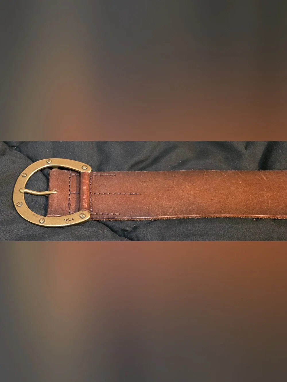Ralph Lauren Dark Brown Leather Belt with Brass Horseshoe Buckle